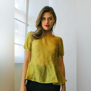 NWT Petra Blouse LISA SAYS GAH - Chartreuse Organza - Size M